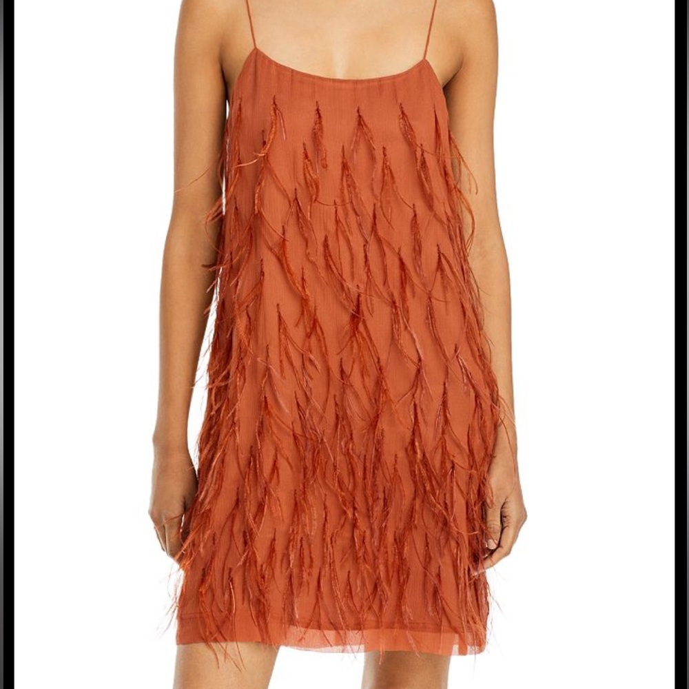 Rebecca Taylor Feather trim silk mini slip dress